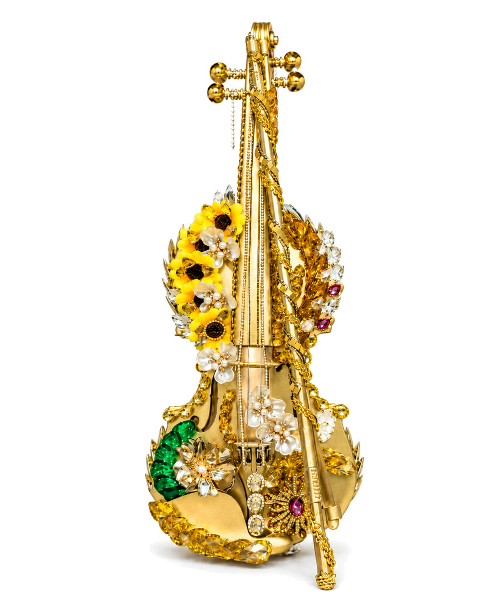 Violín de Ochún dorado con girasoles