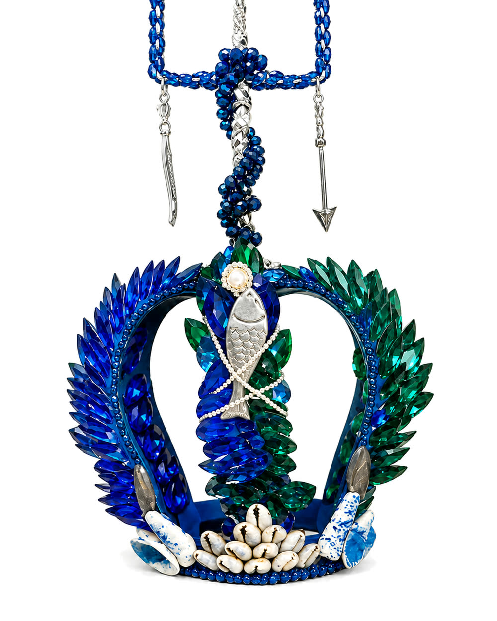 Corona de Inle azul y verde con pez